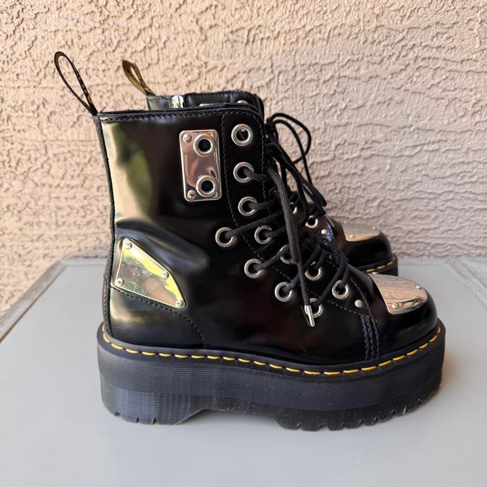 Dr. Martens Jadon Max Rebel Platform Boots Womens 10 Metal Plate Black Leather - Picture 3 of 16